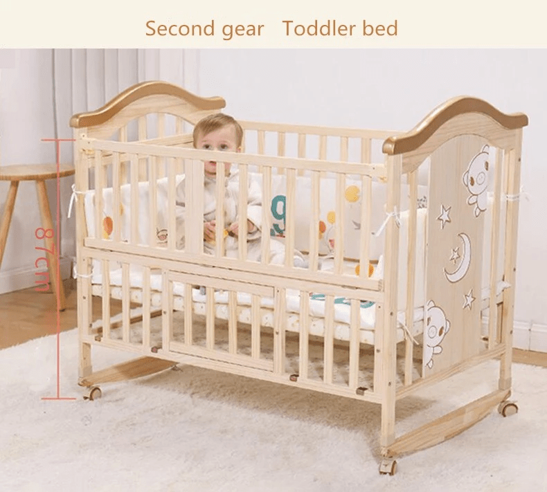 BabyTeddy® 12 in 1 Patented Multifunctional Forest Theme Baby Crib, Cot, Toddler Bed With 6pc Bedding set ,Mosquito net,Diaper Changing Station and Mattress - Image 11