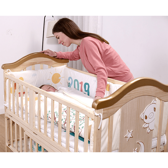 BabyTeddy® 12 in 1 Patented Multifunctional Forest Theme Baby Crib, Cot, Toddler Bed With 6pc Bedding set ,Mosquito net,Diaper Changing Station and Mattress - Image 8