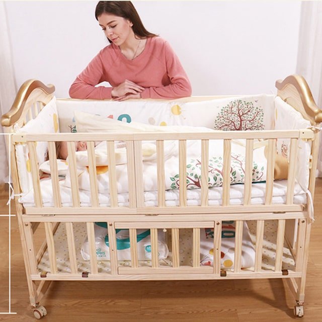 BabyTeddy® 12 in 1 Patented Multifunctional Forest Theme Baby Crib, Cot, Toddler Bed With 6pc Bedding set ,Mosquito net,Diaper Changing Station and Mattress - Image 5