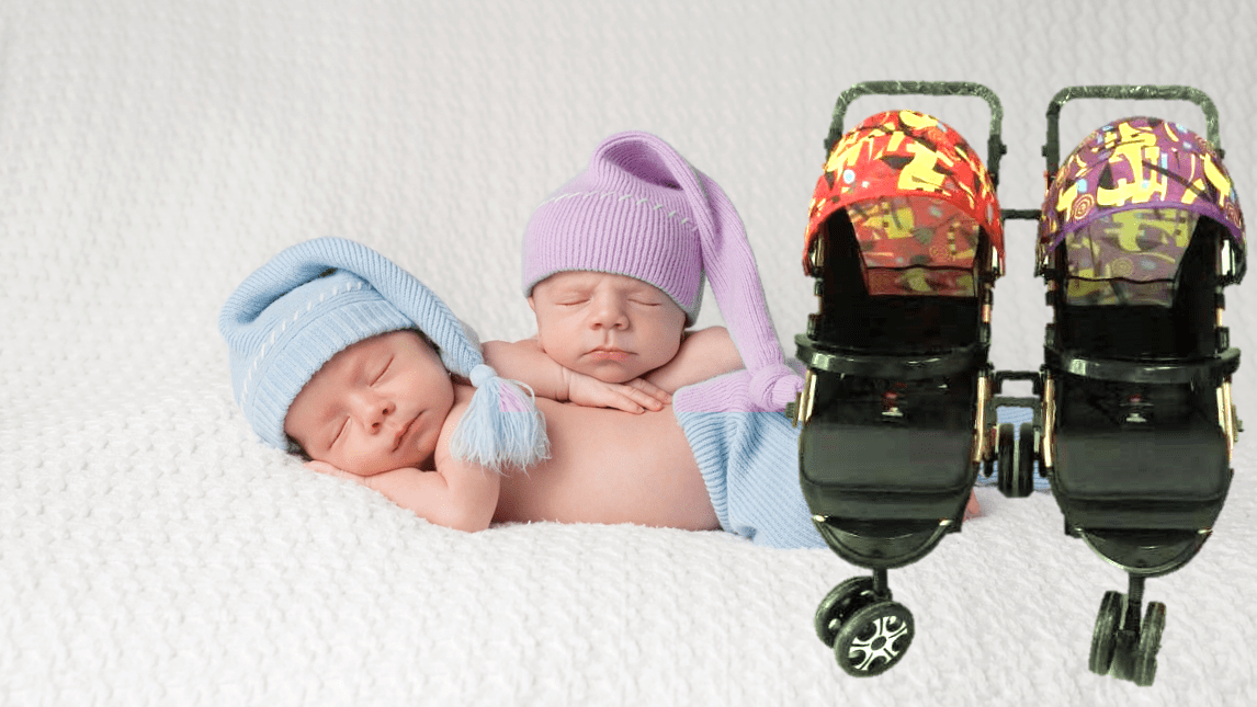 BabyTeddy® Baby Twin Stroller Detachable Easy Foldable Twin Stroller and Pram for Kids(Rainbow) - Image 2