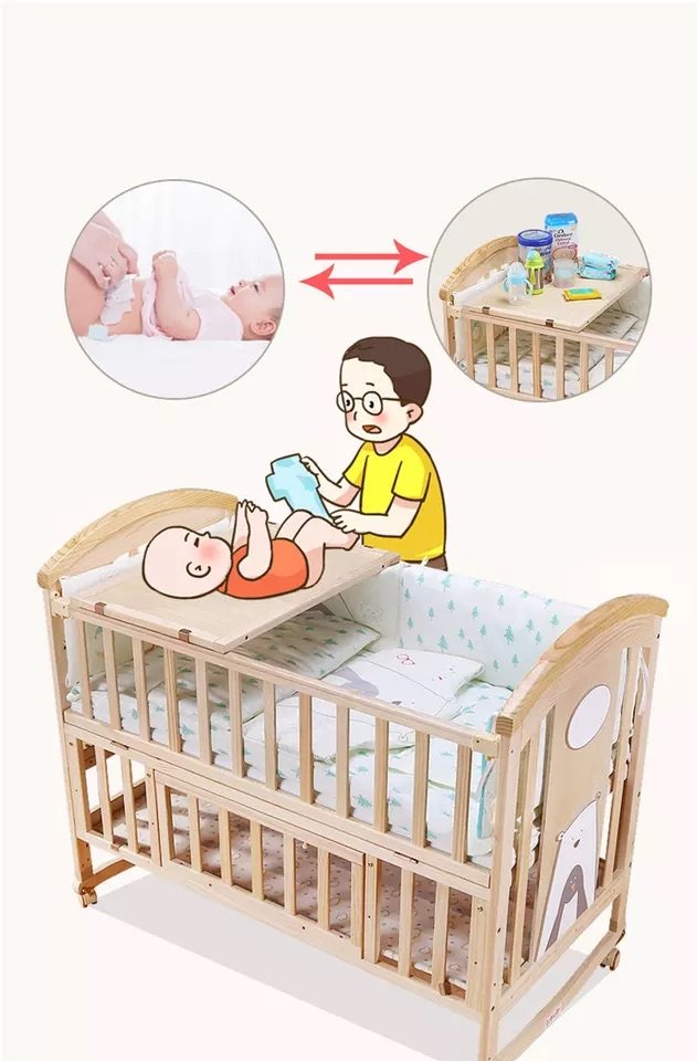 BabyTeddy® 12 in 1 Patented Multifunctional Baby Crib, Baby Cot, Toddler Bed,Cradle Rocker,Convertible Desk,Kid’s Sofa with Mattress and Designer Mosquito Net,Diaper Changing Station - Image 13