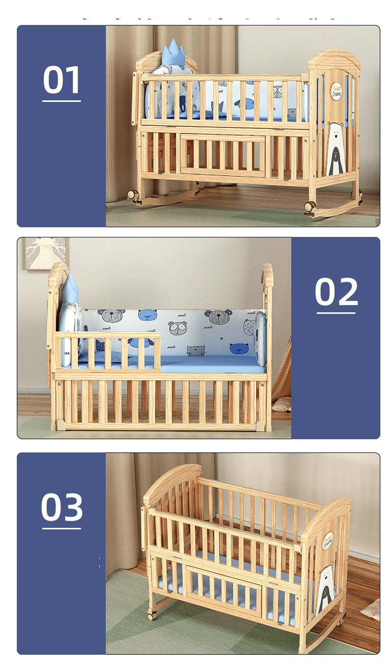 BabyTeddy® 12 in 1 Patented Multifunctional Baby Crib, Baby Cot, Toddler Bed,Cradle Rocker,Convertible Desk,Kid’s Sofa with Mattress and Designer Mosquito Net,Diaper Changing Station - Image 2