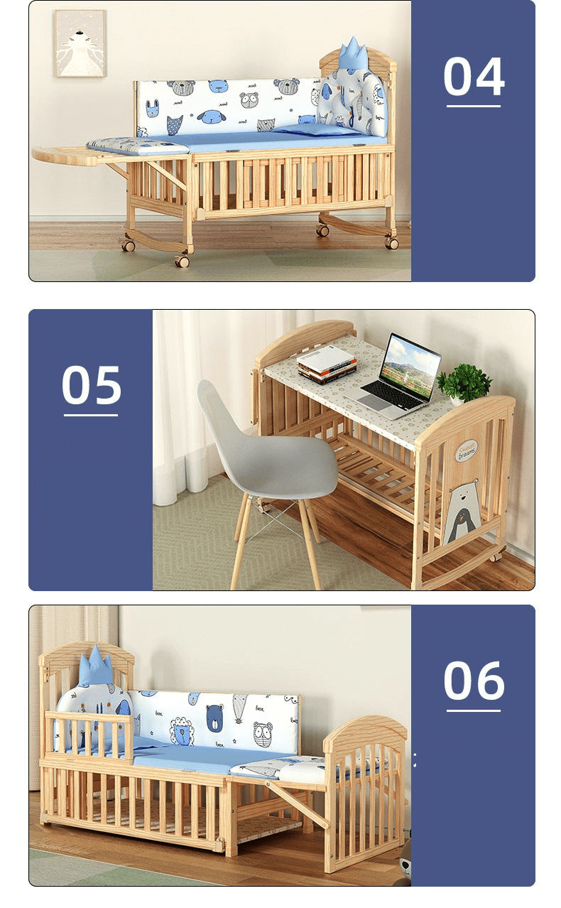 BabyTeddy® 12 in 1 Patented Multifunctional Baby Crib, Baby Cot, Toddler Bed,Cradle Rocker,Convertible Desk,Kid’s Sofa with Mattress and Designer Mosquito Net,Diaper Changing Station - Image 3