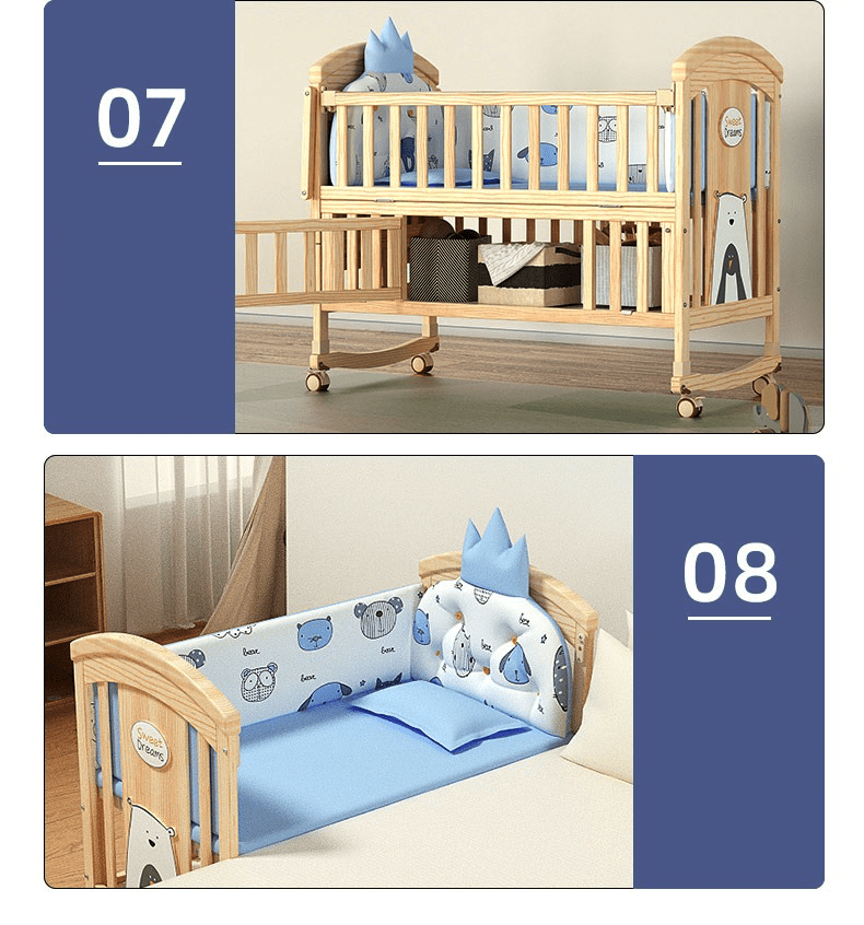 BabyTeddy® 12 in 1 Patented Multifunctional Baby Crib, Baby Cot, Toddler Bed,Cradle Rocker,Convertible Desk,Kid’s Sofa with Mattress and Designer Mosquito Net,Diaper Changing Station - Image 4