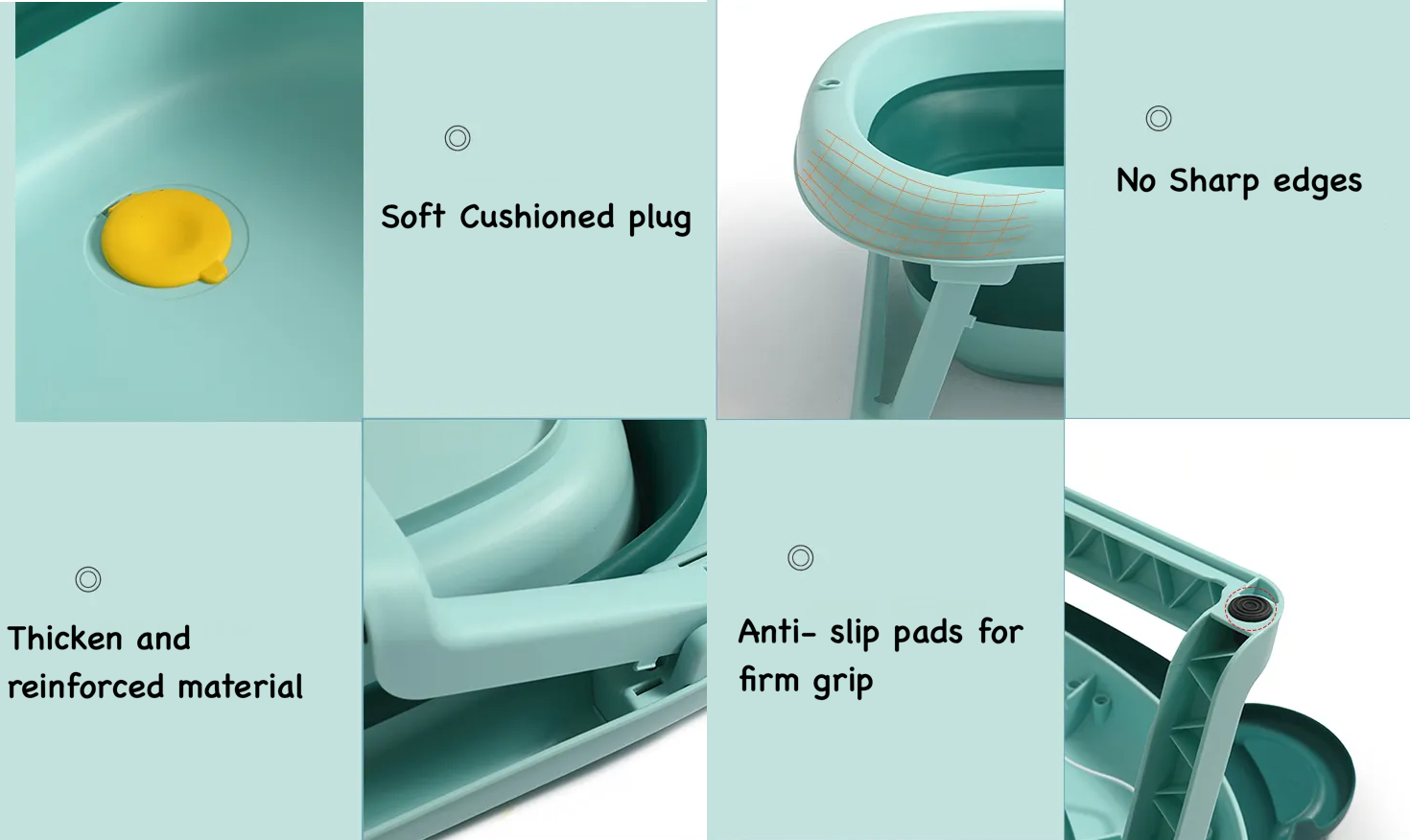 BabyTeddy Patented New Improved 2023 Model Large Baby Bath Tub Collapsible,0-5 Years Anti Skid with Bath Cushion and Thermometer (Temperature Indicator, Blue) - Image 4