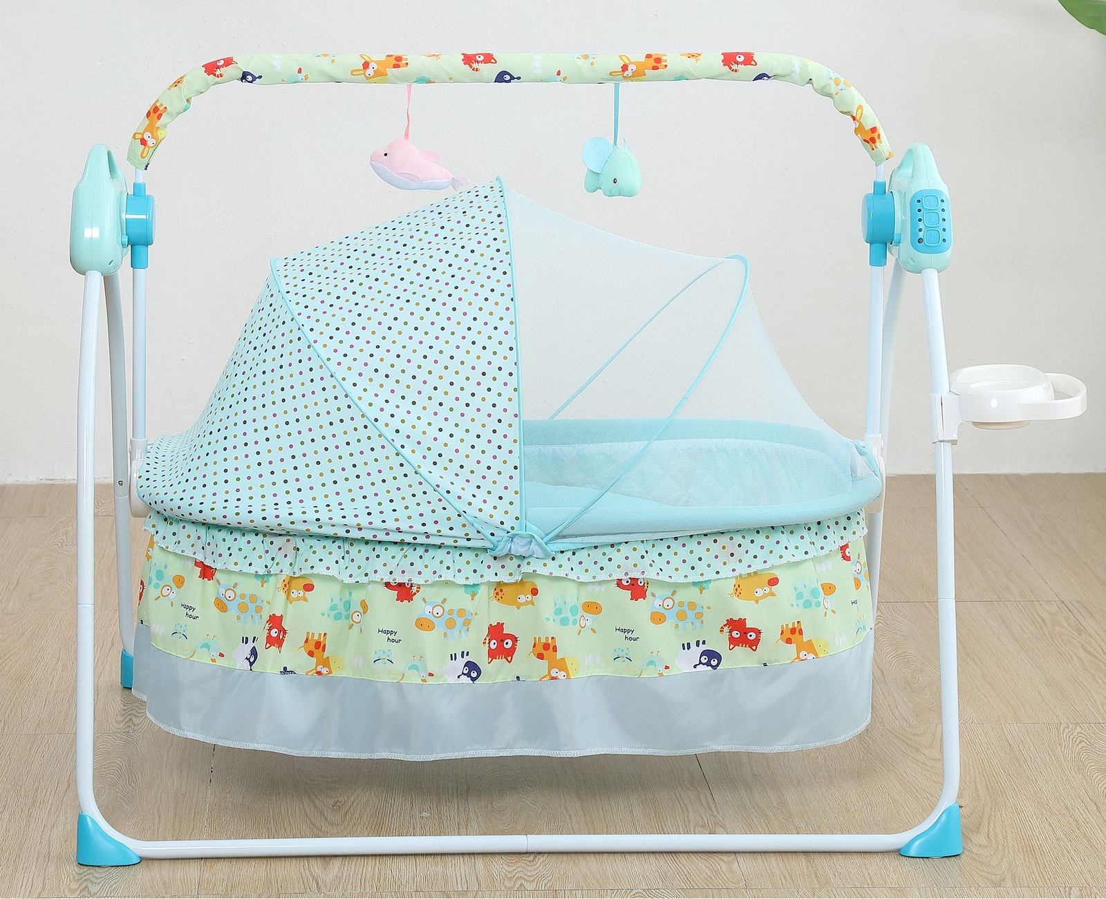 BabyTeddy Premium Automatic Electric Baby Swing Cradle with multipurpose tray Adjustable Swing Speed, Soothing Music | Baby Rocker with Mosquito Net, Safety Belt & Removable Toys Swing for Baby with WhisperQuiet technology (Blue) - Image 4