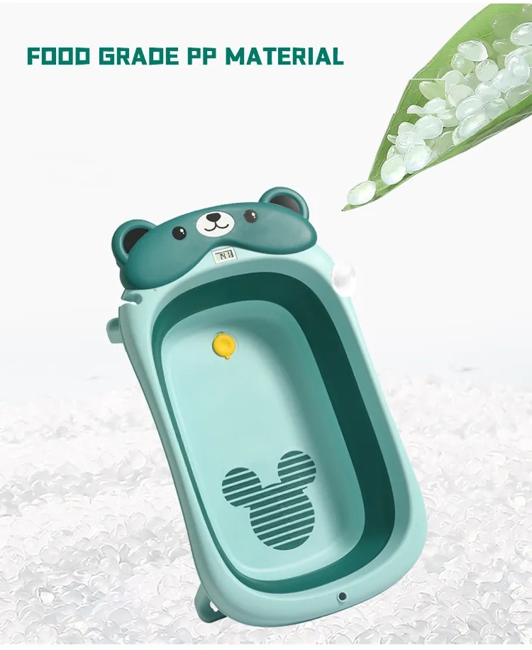 BabyTeddy Patented New Improved 2023 Model Large Baby Bath Tub Collapsible,0-5 Years Anti Skid with Bath Cushion and Thermometer (Temperature Indicator, Blue) - Image 9