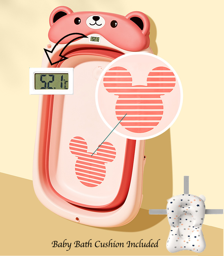 BabyTeddy Patented New Improved 2023 Model Large Baby Bath Tub Collapsible,0-5 Years Anti Skid with Bath Cushion and Thermometer (Temperature Indicator, Blue) - Image 8