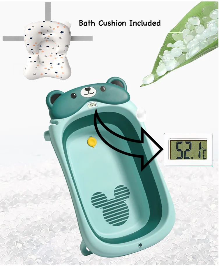 BabyTeddy Patented New Improved 2023 Model Large Baby Bath Tub Collapsible,0-5 Years Anti Skid with Bath Cushion and Thermometer (Temperature Indicator, Blue) - Image 5