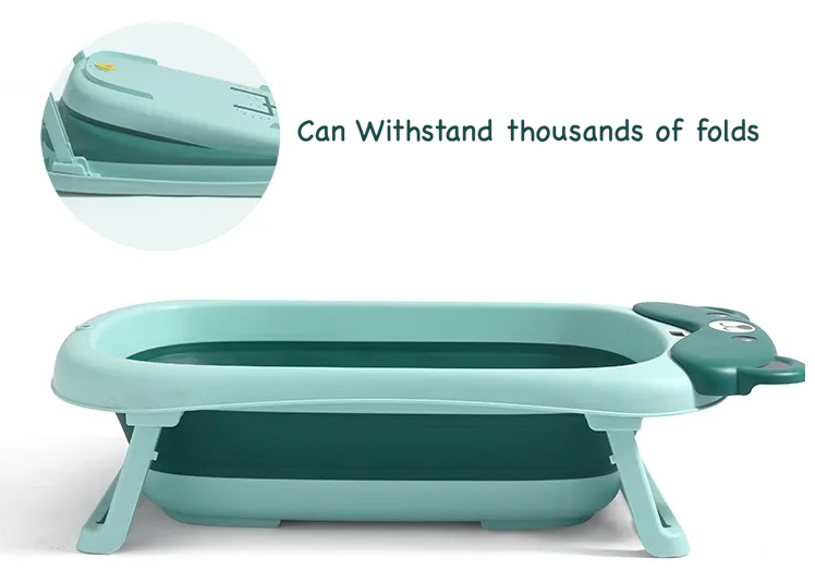 BabyTeddy Patented New Improved 2023 Model Large Baby Bath Tub Collapsible,0-5 Years Anti Skid with Bath Cushion and Thermometer (Temperature Indicator, Blue) - Image 6