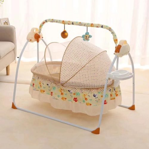 BabyTeddy Premium Automatic Electric Baby Swing Cradle with multipurpose tray Adjustable Swing Speed, Soothing Music | Baby Rocker with Mosquito Net, Safety Belt & Removable Toys Swing for Baby with WhisperQuiet technology (Cream)