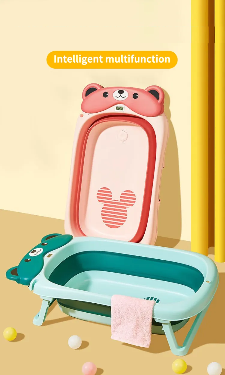 BabyTeddy Patented New Improved 2023 Model Large Baby Bath Tub Collapsible,0-5 Years Anti Skid with Bath Cushion and Thermometer (Temperature Indicator, Blue) - Image 7