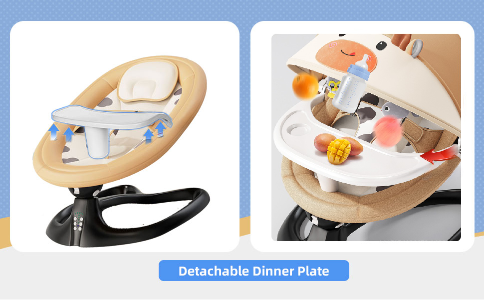 BabyTeddy Premium Baby Rocking Chair Electric Automatic Swing Rocker Soft Cushion Adjustable Speed Backrest Music Remote Control Safety Belt Bouncer with Toys Food Tray ZAAB (Cream Tiger) - Image 5