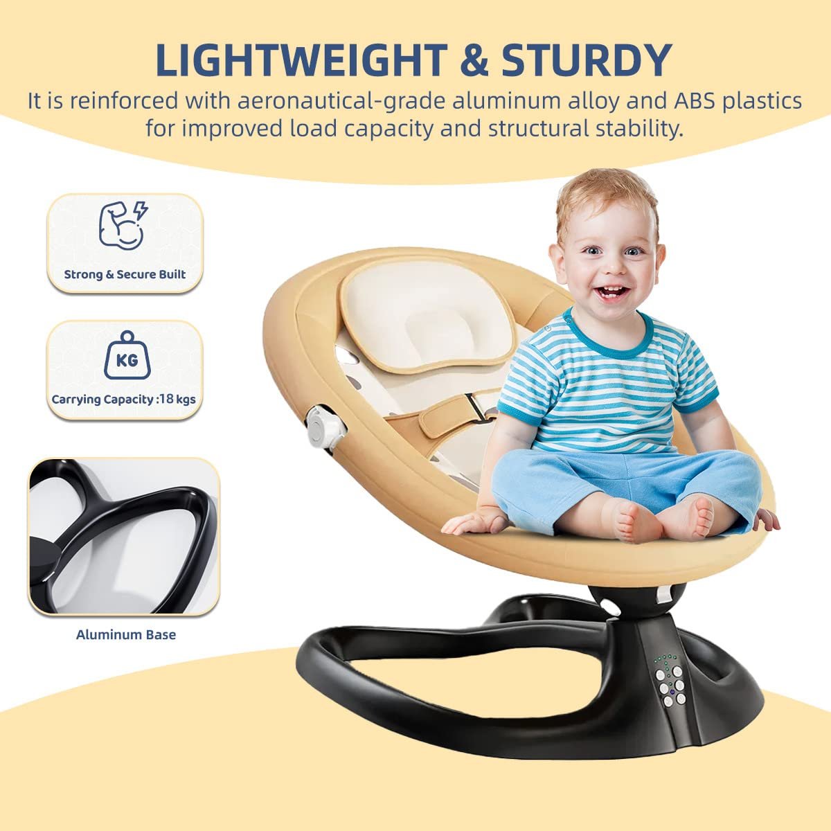 BabyTeddy Premium Baby Rocking Chair Electric Automatic Swing Rocker Soft Cushion Adjustable Speed Backrest Music Remote Control Safety Belt Bouncer with Toys Food Tray ZAAB (Cream Tiger) - Image 12