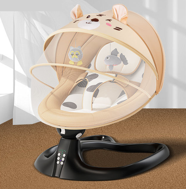 BabyTeddy Premium Baby Rocking Chair Electric Automatic Swing Rocker Soft Cushion Adjustable Speed Backrest Music Remote Control Safety Belt Bouncer with Toys Food Tray ZAAB (Cream Tiger) - Image 4