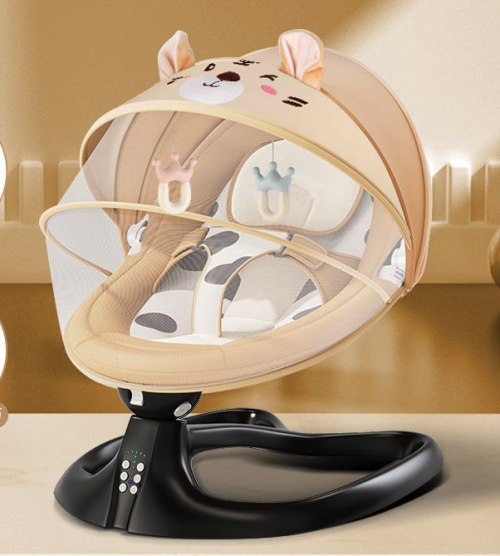 BabyTeddy Premium Baby Rocking Chair Electric Automatic Swing Rocker Soft Cushion Adjustable Speed Backrest Music Remote Control Safety Belt Bouncer with Toys Food Tray ZAAB (Cream Tiger)