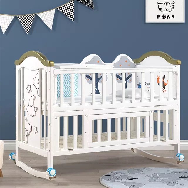 BabyTeddy® Exclusive Limited Edition 12 in 1 Patented Convertible Baby Crib Wooden Cot Bed Swing Desk With Foam Mattress,Mosquito Net and Diaper Changing Station - Image 4