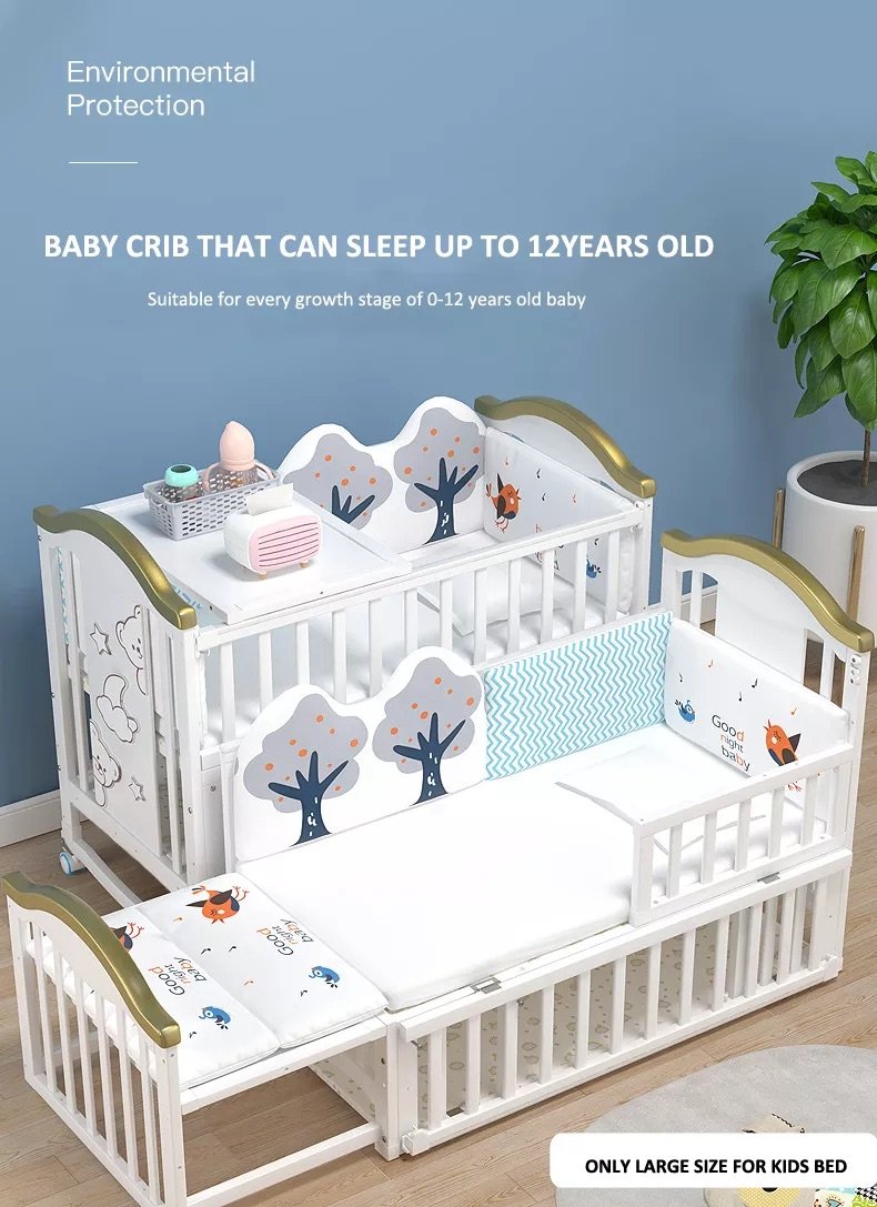 BabyTeddy® Exclusive Limited Edition 12 in 1 Patented Convertible Baby Crib Wooden Cot Bed Swing Desk With Foam Mattress,Mosquito Net and Diaper Changing Station - Image 11