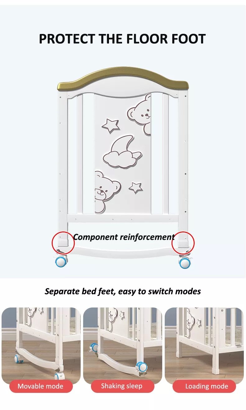 BabyTeddy® Exclusive Limited Edition 12 in 1 Patented Convertible Baby Crib Wooden Cot Bed Swing Desk With Foam Mattress,Mosquito Net and Diaper Changing Station - Image 12