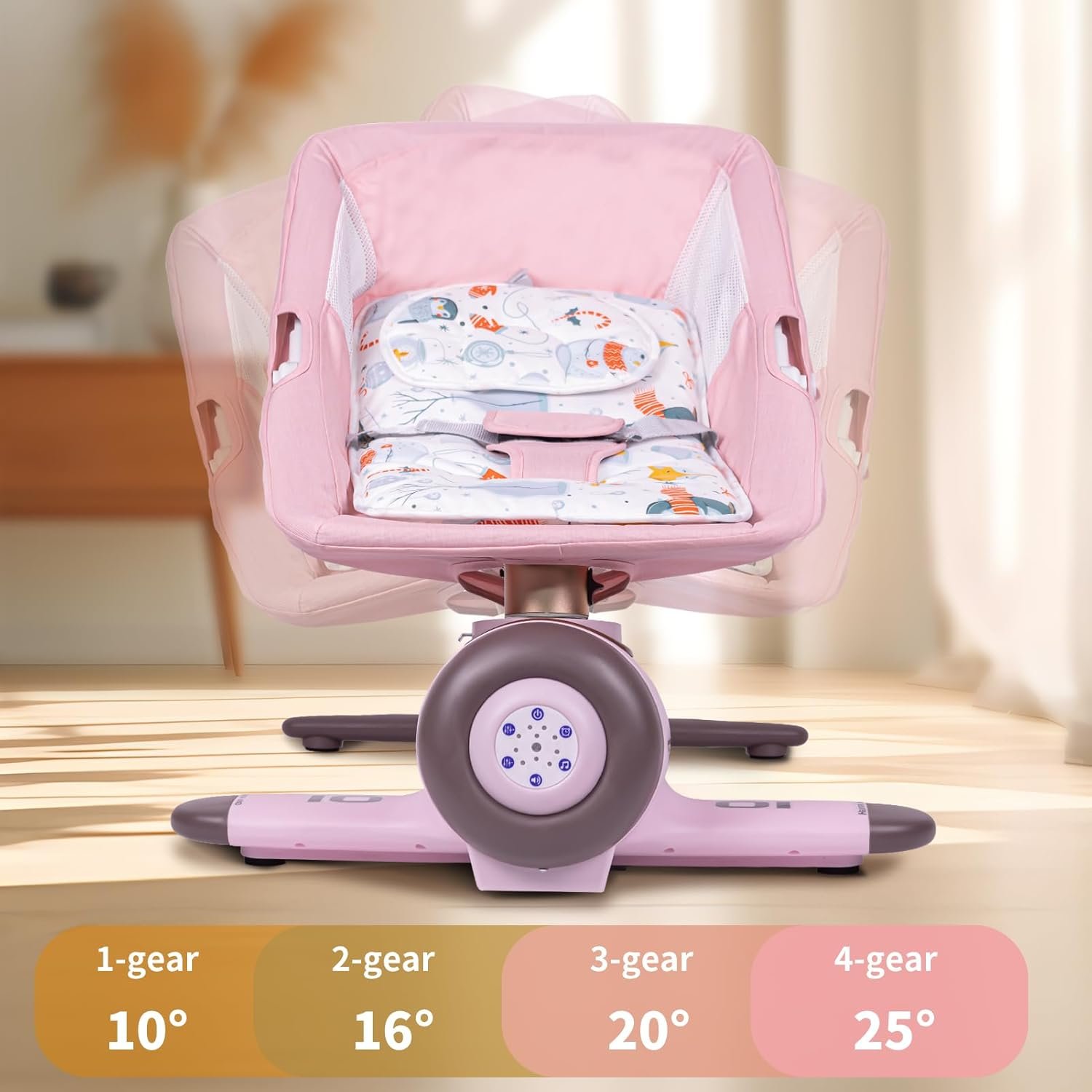BabyTeddy Premium Baby Rocking Chair Electric Automatic Swing Rocker Soft Cushion Adjustable Speed Backrest Music Remote Control Safety Belt Bouncer with Toys AeroPink - Image 3